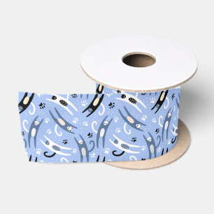 Lazo De Raso Patrón de gato del Personalizado de diversión azul