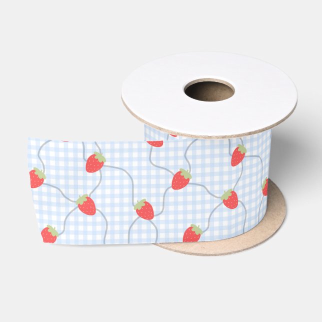 Lazo De Raso Patrón de gingham de fresa sin costuras (Carrete)