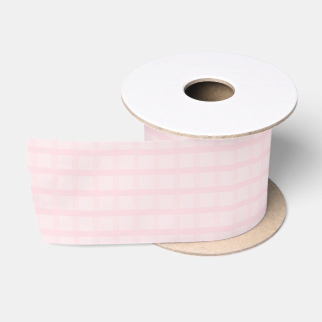 Lazo De Raso Patrón de gingham rosa chicle y lavanda rubor  (Carrete)