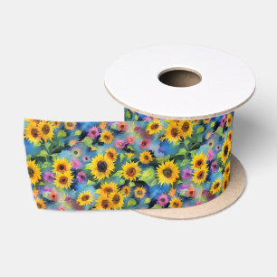 Lazo De Raso Patrón de girasol artístico acuarela