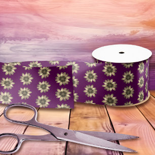 Lazo De Raso Patrón de libertad de las flores de oro, púrpura f