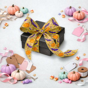 Lazo De Raso Patrón de murciélago de calabaza de Halloween dora