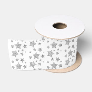 Lazo De Raso Patrón de Navidad de Estrellas Plateadas Brillante