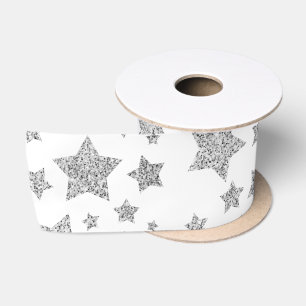 Lazo De Raso Patrón de Navidad de estrellas plateadas brillante