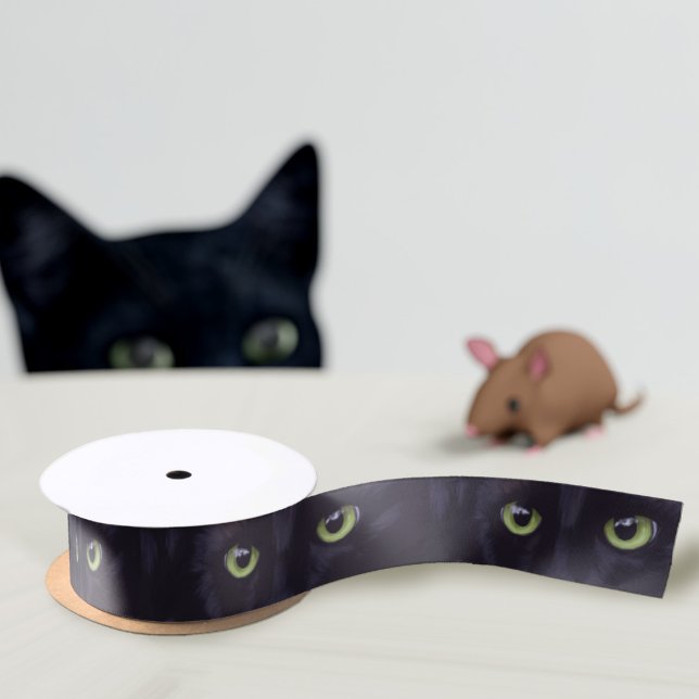Lazo De Raso Patrón de ojos verdes de gato negro (Purrfect ribbon for black cat lovers (and their cats))