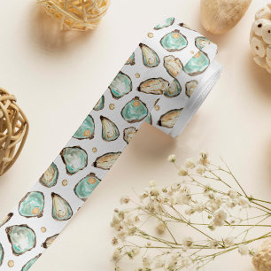 Lazo De Raso Patrón de ostión y perla de acuarela costera