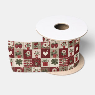 Lazo De Raso Patrón de patchwork de fresa vintage campestre