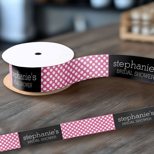 Lazo De Raso Patrón de Preppy de Ducha Británica Caliente Rosa  (Custom Wedding Shower Ribbon)
