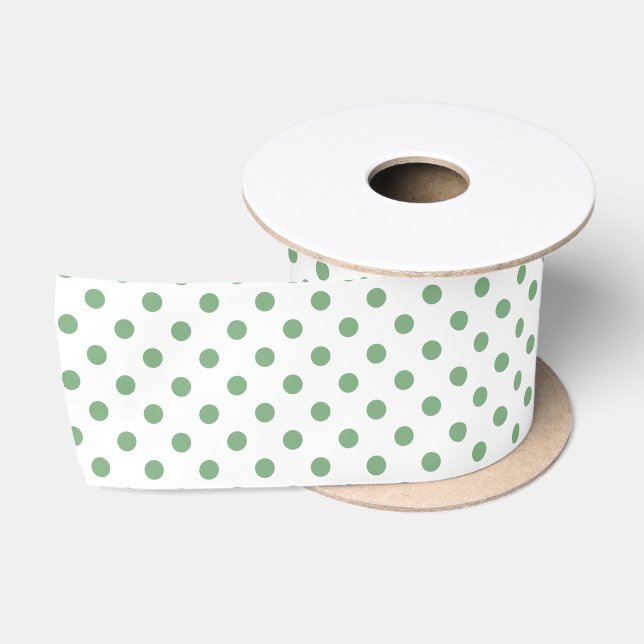 Lazo De Raso Patrón de puntos de polka verde y blanco (Carrete)