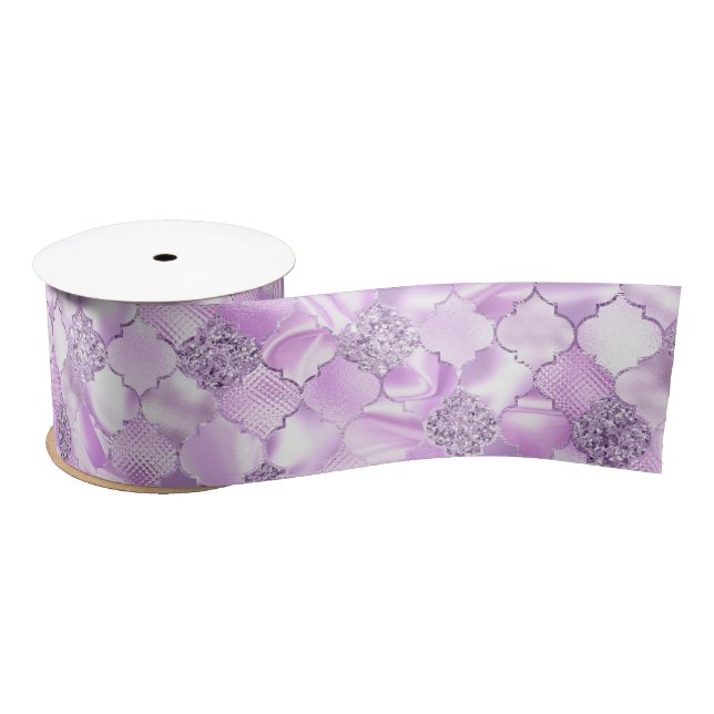 Lazo De Raso Patrón de Quatrefoil Marroquí Púrpura Lilac (Carrete)