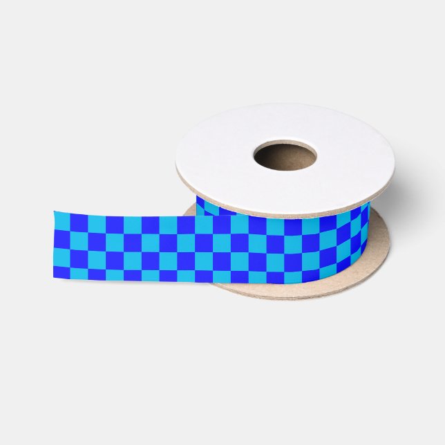 Lazo De Raso Patrón de tablero de ajedrez monocromo azul (Carrete)