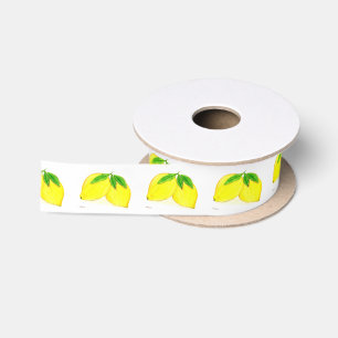 Lazo De Raso Patrón de verano de cítricos Lemons Frutos Amarill