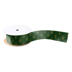Lazo De Raso Patrón dorado art-deco sobre fondo verde