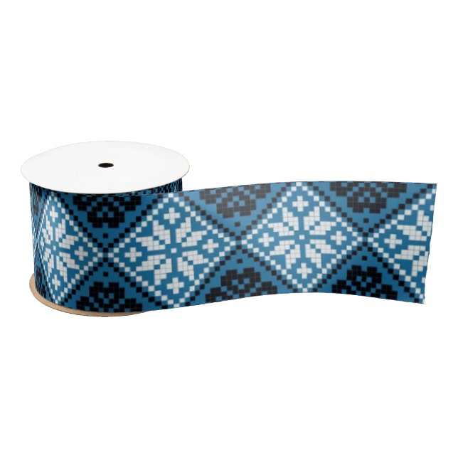 Lazo De Raso Patrón estonio azul negro y blanco Mitten (Carrete)