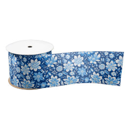 Lazo De Raso Patrón floral antiguo Chinoiserie blanco y azul