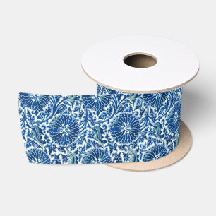 Lazo De Raso Patrón floral azul chino
