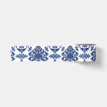 Patrón floral barroco de lujo azul real y blanco