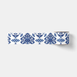 Lazo De Raso Patrón floral barroco de lujo azul real y blanco