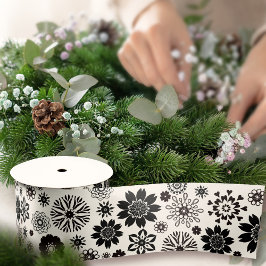 Lazo De Raso Patrón floral blanco y negro moderno divertido