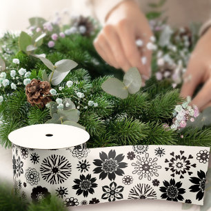 Lazo De Raso Patrón floral blanco y negro moderno divertido