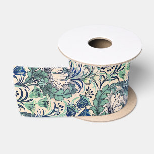Lazo De Raso Patrón floral crema verde de William Morris