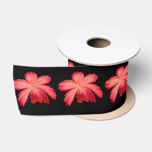Lazo De Raso Patrón floral de acuarela de flor roja sobre negro