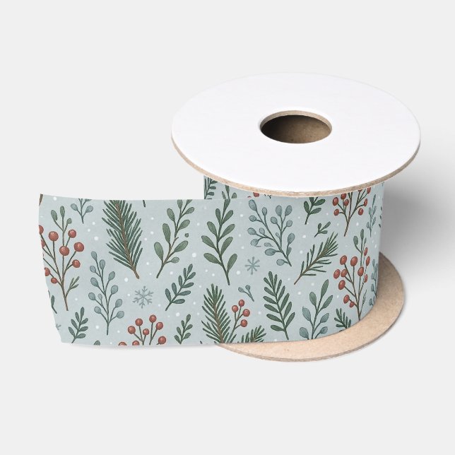 Lazo De Raso Patrón floral de bayas de acebo botánico chic (Carrete)