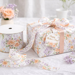 Lazo De Raso Patrón Floral de Cottagecore de Rosas de Melocotón