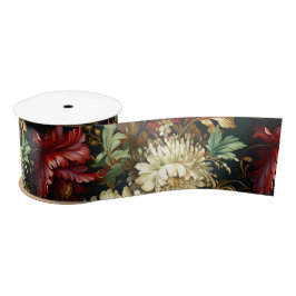 Lazo De Raso Patrón floral de fantasía de Navidad vintage