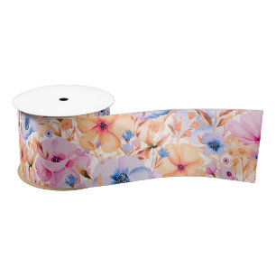 Lazo De Raso Patrón floral de flores silvestres en acuarela col