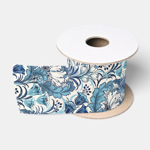 Lazo De Raso Patrón floral de la crema azul William Morris