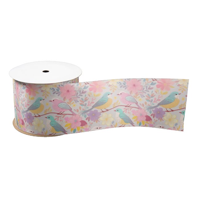 Lazo De Raso Patrón floral de primavera pastel 02 (Carrete)