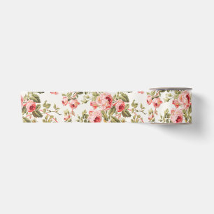 Lazo De Raso Patrón floral de rosas rosadas vintage