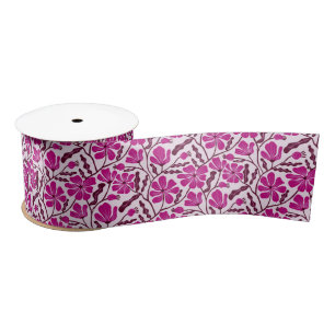 Lazo De Raso Patrón floral dibujado a mano retro magenta