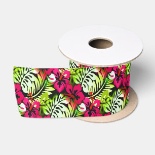 Lazo De Raso Patrón Floral Hawaiano Navidad Tropical