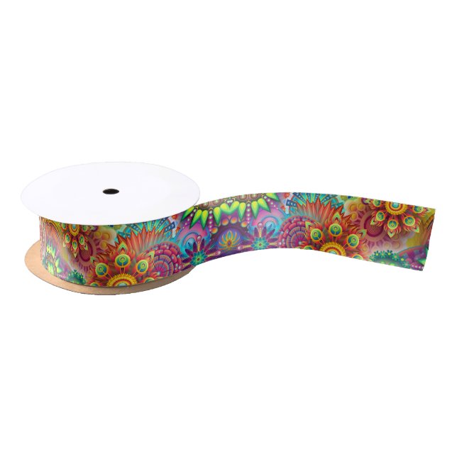 Lazo De Raso Patrón floral psicodélico (Carrete)