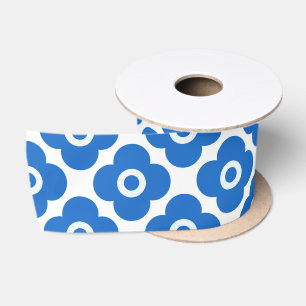 Lazo De Raso Patrón floral simple azul y blanco retro floral