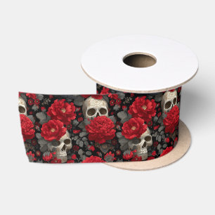 Lazo De Raso Patrón floral sin fisuras de cuervo y calavera gót
