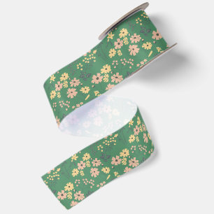 Lazo De Raso Patrón floral verde boho moderno