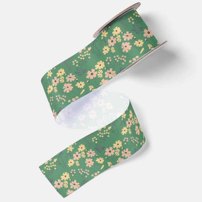 Lazo De Raso Patrón floral verde boho moderno (Reverso)