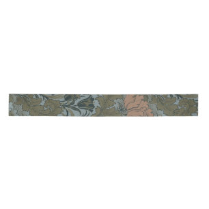 Lazo De Raso Patrón Floral Victoriano Antiguo Terracota Sábila