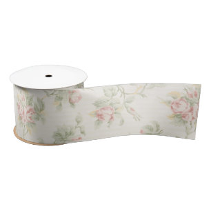 Lazo De Raso Patrón Floral Vintage Cottagecore Rosa Rosa