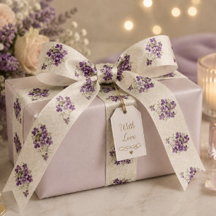 Lazo De Raso Patrón floral violeta Art Nouveau