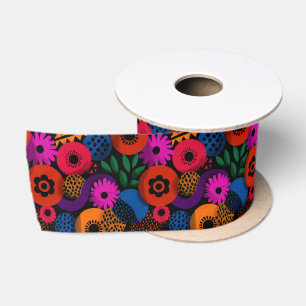 Lazo De Raso Patrón Floral y geométrico de abstracto vibrante