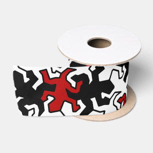 Lazo De Raso Patrón Geckos Mosaico - blanco negro rojo