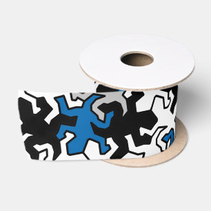 Lazo De Raso Patrón Geckos Mosaico - gris blanco azul