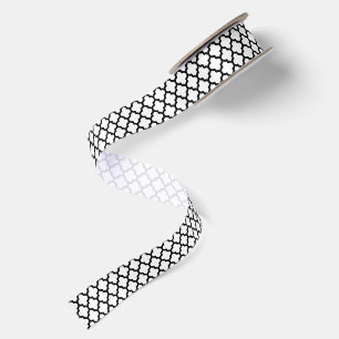 Lazo De Raso Patrón geométrico de cuatro hojas ikat en negro y