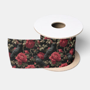 Lazo De Raso Patrón gótico con rosas y cuerdas rojas