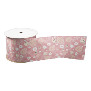 Lazo De Raso Patrón hippie retro rosado Groovy controlado