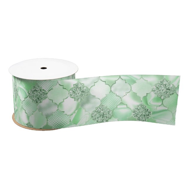 Lazo De Raso Patrón Mint Green Moroccan Quatrefoil (Carrete)